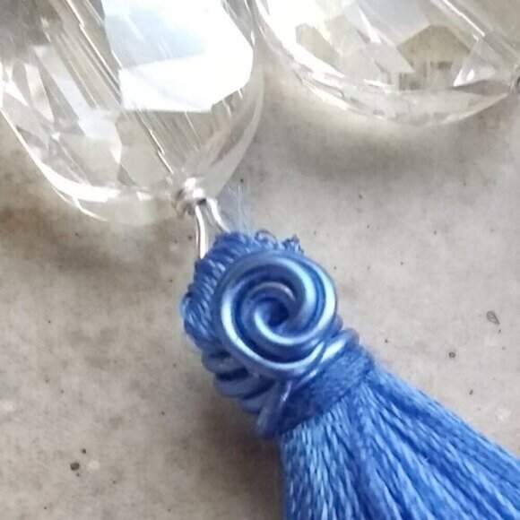 Shoulder Dusters! Extra Long Dangle Earrings - Faceted Clear Crystal + Tassels - Picture 7 of 7